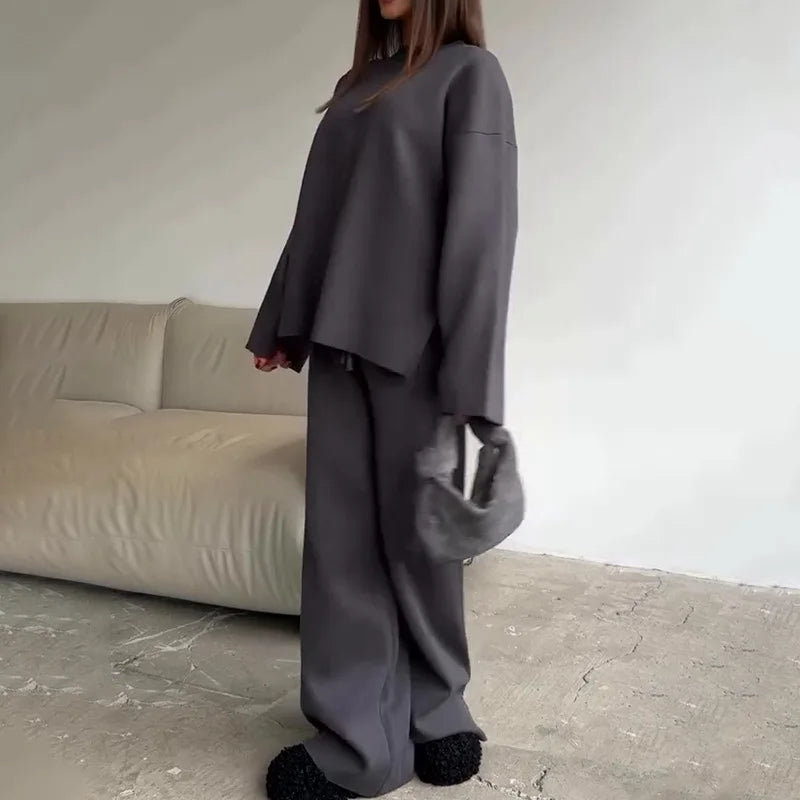 Ensemble Femme Pull & Pantalon Large — Col Rond